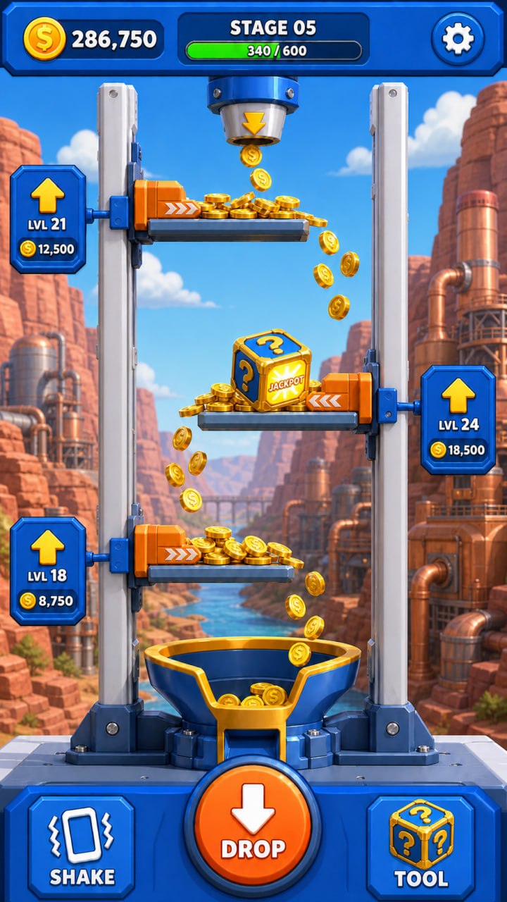 Royal Coin machine in a sunlit canyon